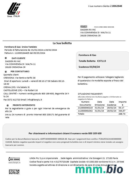 Włochy Linea Italia rachunek za usługi komunalne szablon w formacie Word i PDF
